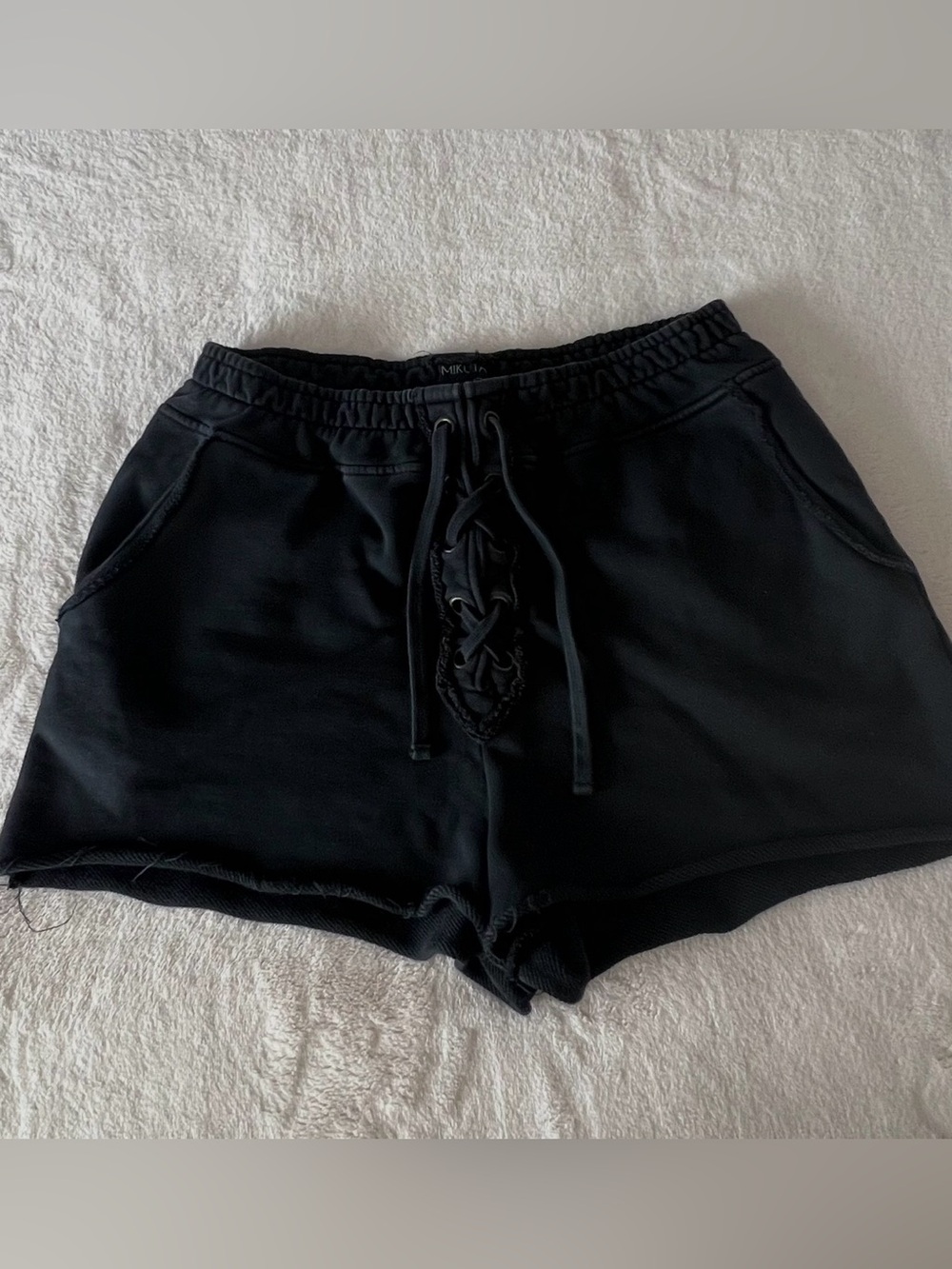 Mikuta Black Lace-Up Waist Athletic Shorts for Women - Picture 2 of 5